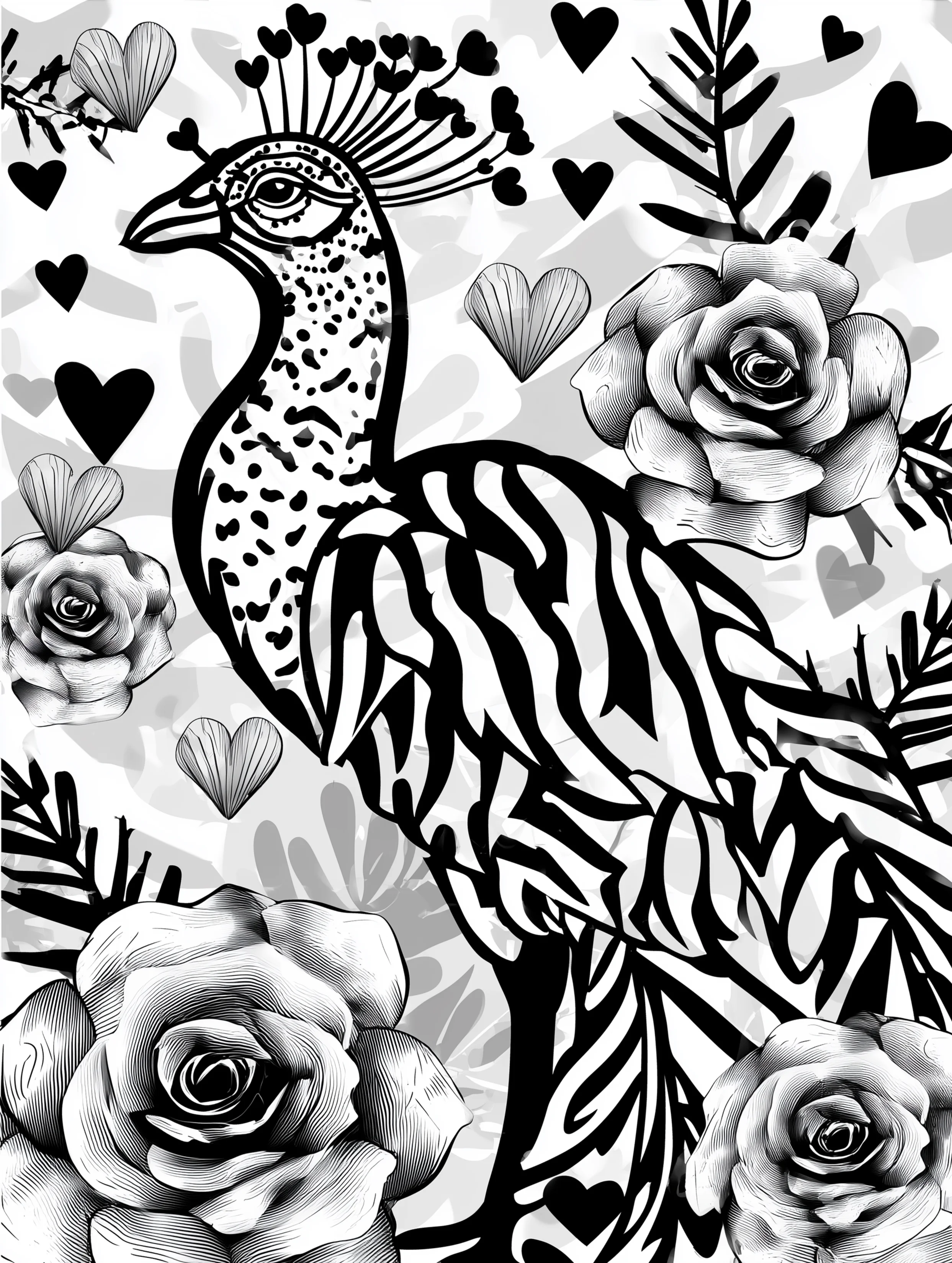 Free printable bird coloring page for adults featuring a standing peacock